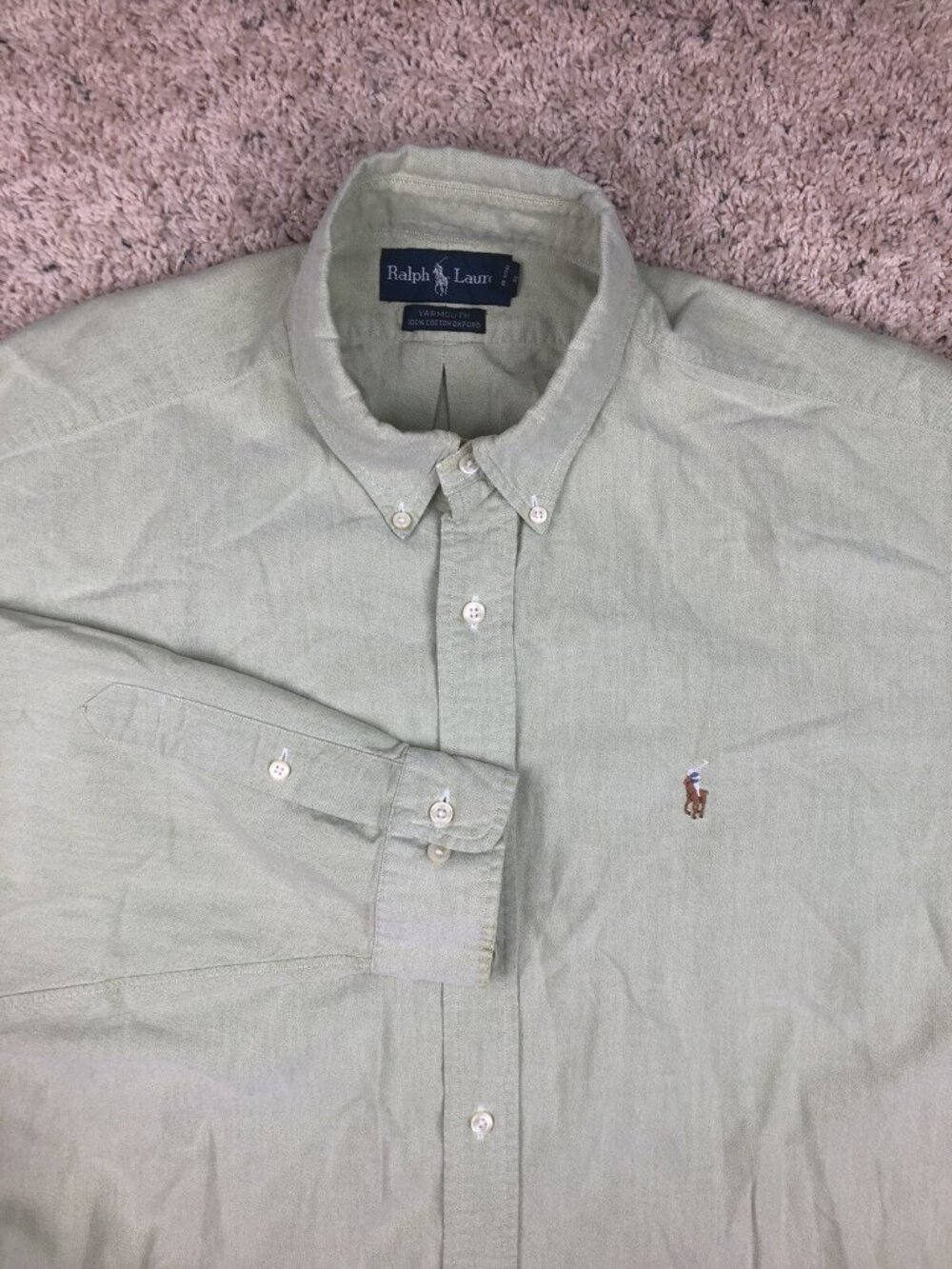 Ralph Lauren Button Up Shirt 17 32/33 Yarmouth Green 100% Cotton Oxford Men’s